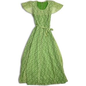 Vintage Prairie Peasant green bridgeton style lace overlay Dress Mod Hippie
